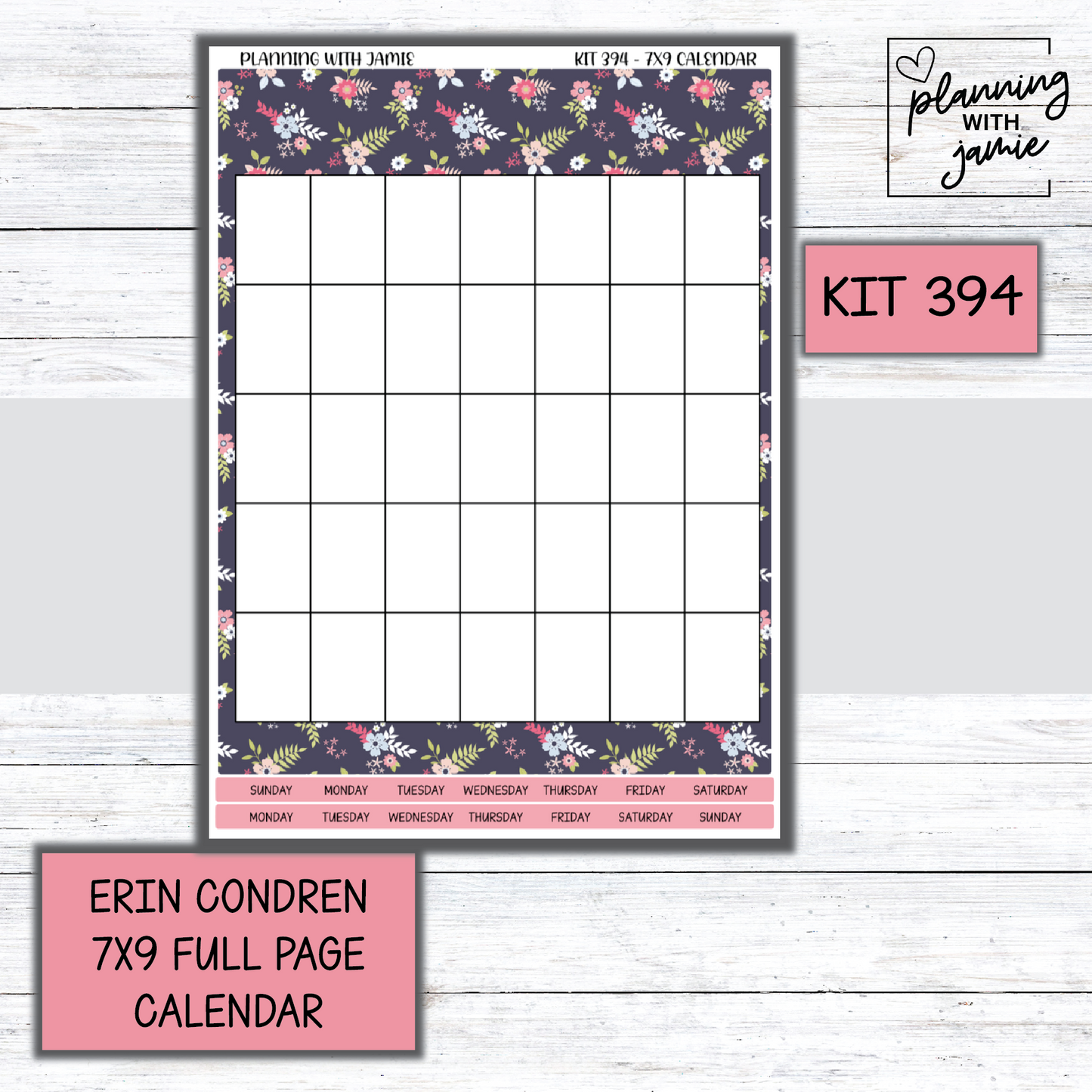 KIT 394 Erin Condren 7X9 Full Page Calendar