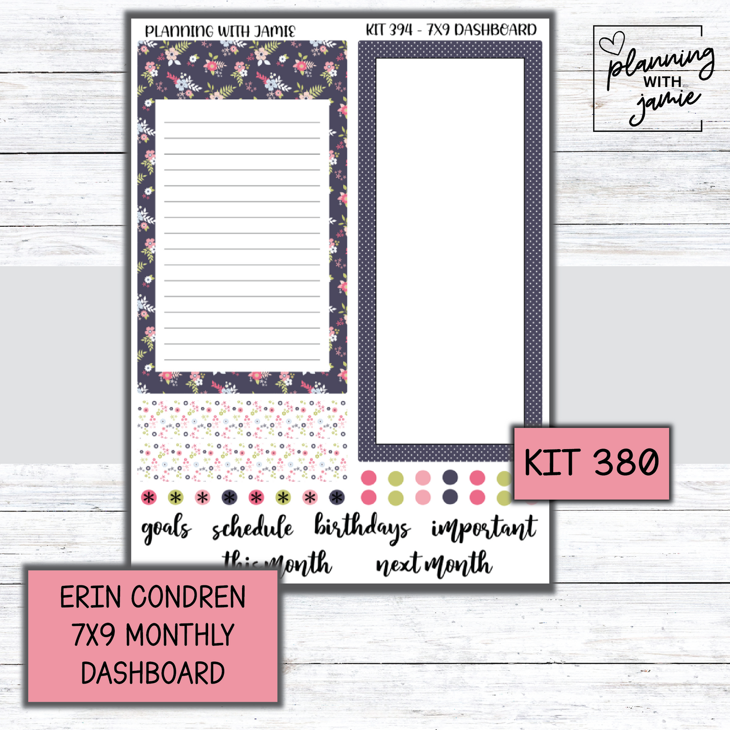 KIT 394 7X9 Erin Condren Monthly Dashboard Sticker Kit