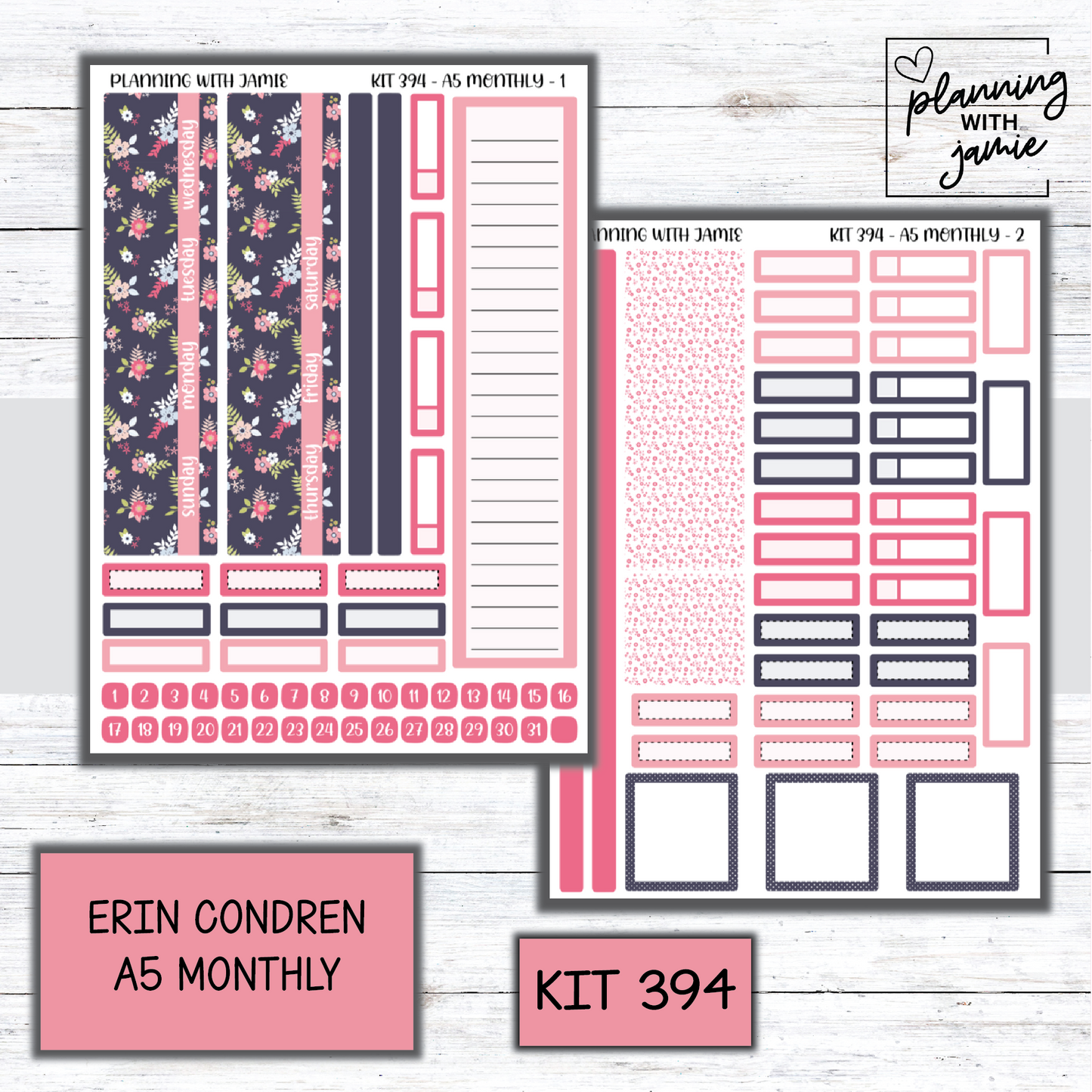 KIT 394 Erin Condren 7X9 OR A5 Monthly Kit