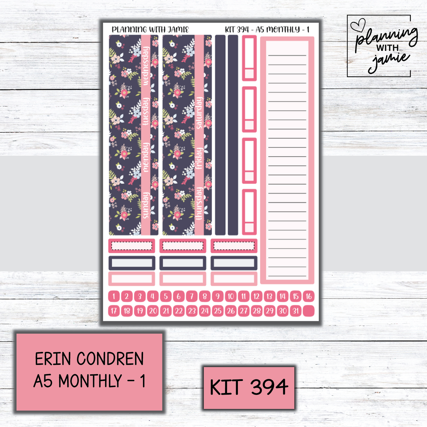 KIT 394 Erin Condren 7X9 OR A5 Monthly Kit