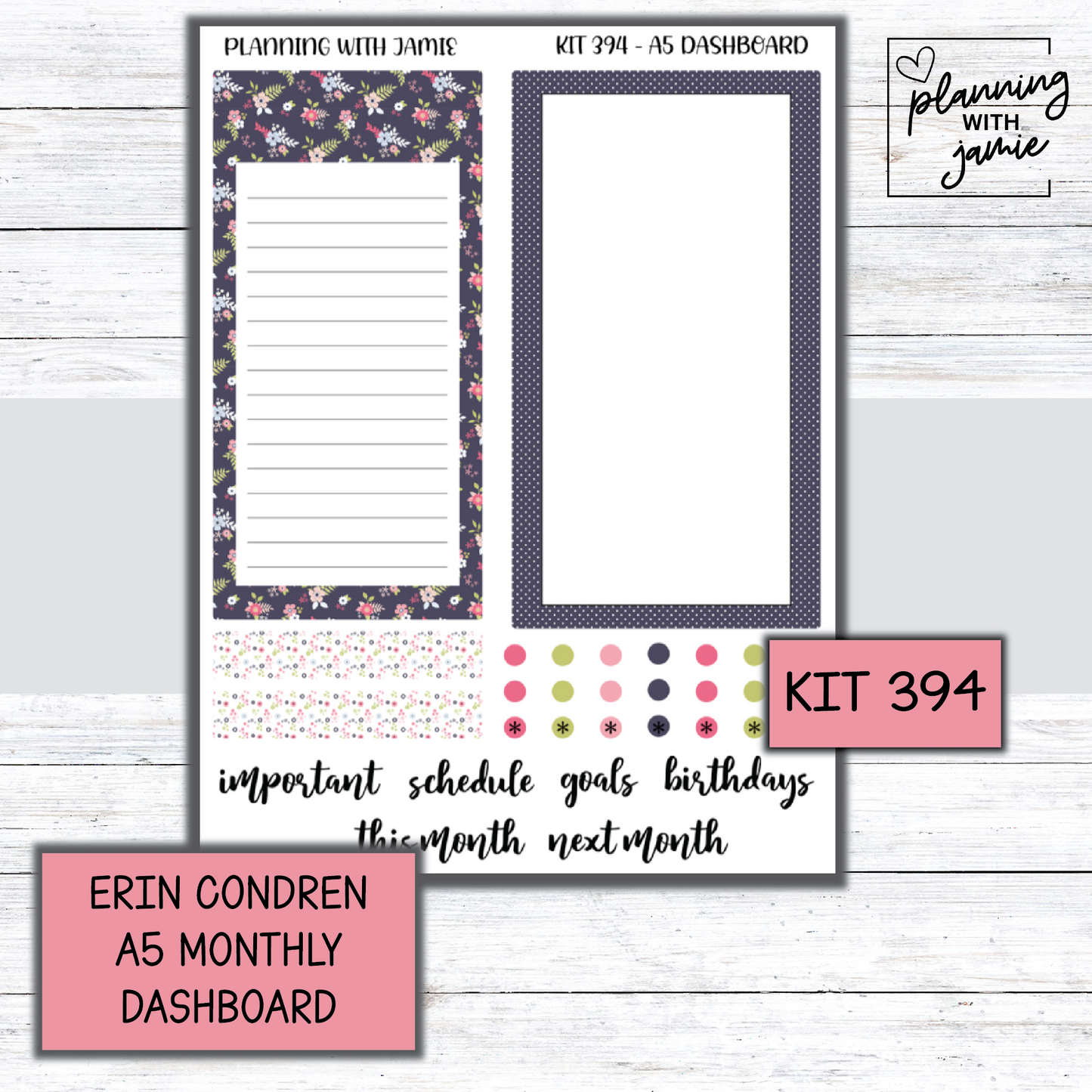 KIT 394 A5 Erin Condren Monthly Dashboard Sticker Kit