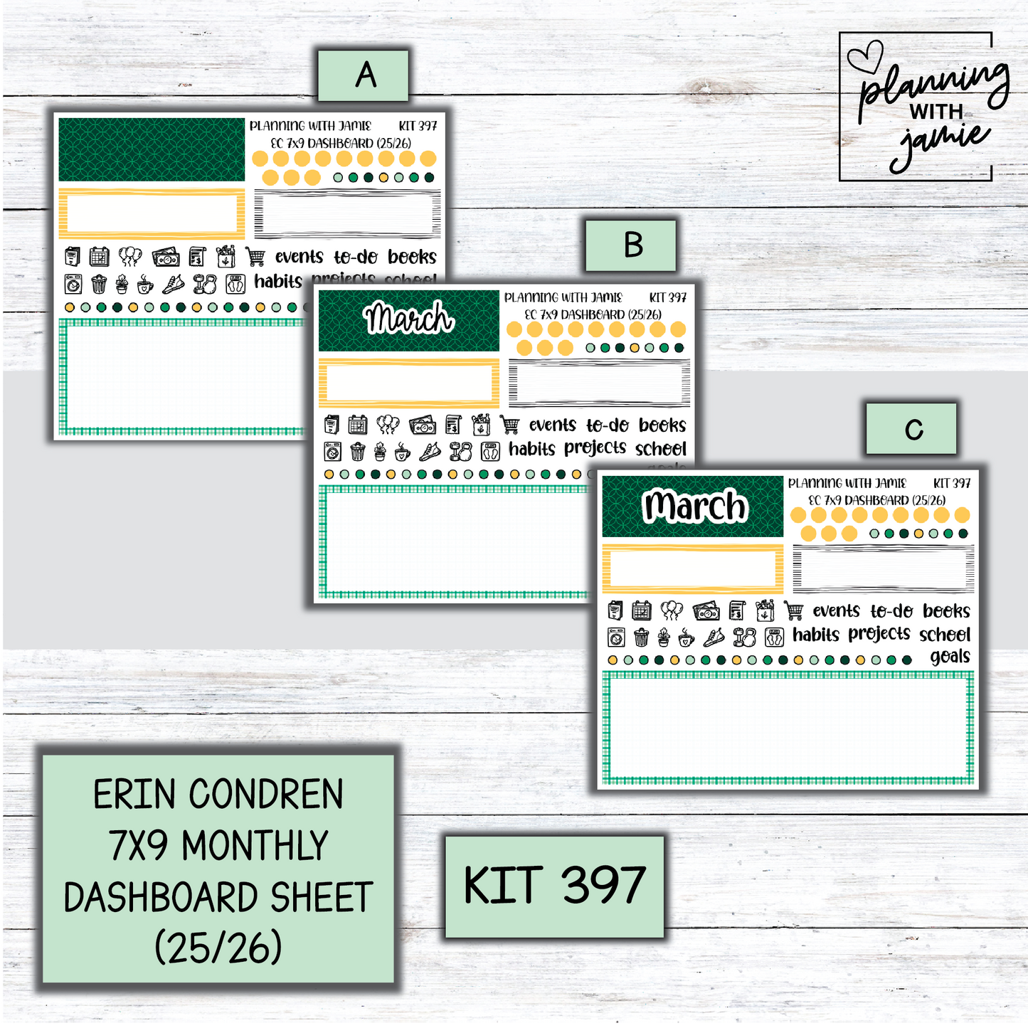 KIT 397 7X9 Erin Condren Monthly Dashboard Sticker Kit