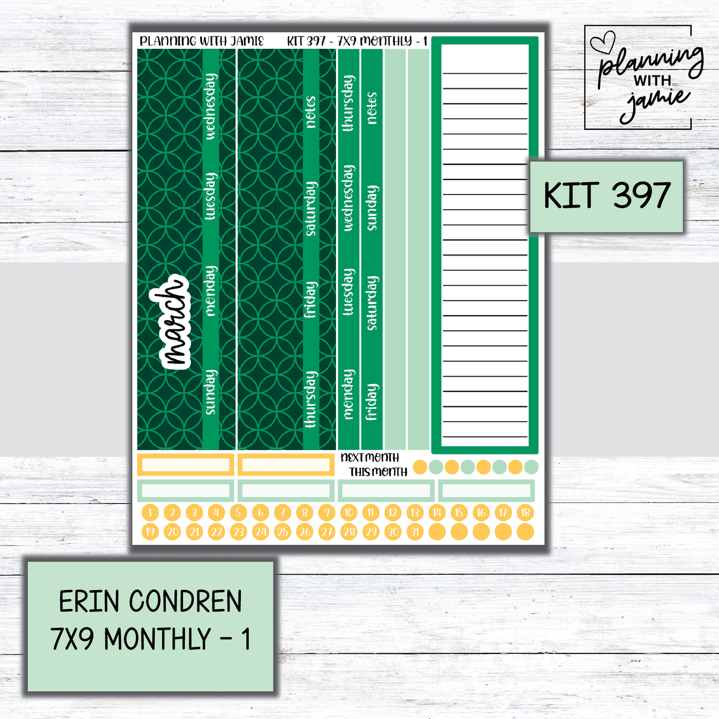 KIT 397 Erin Condren 7X9 OR A5 Monthly Kit