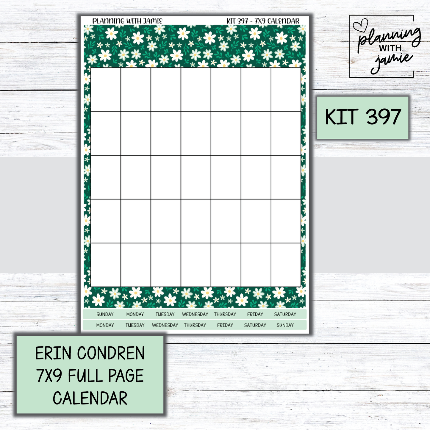 KIT 397 Erin Condren 7X9 Full Page Calendar