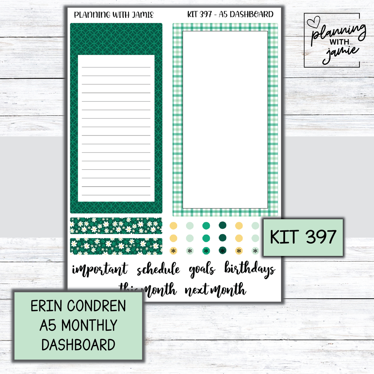 KIT 397 A5 Erin Condren Monthly Dashboard Sticker Kit