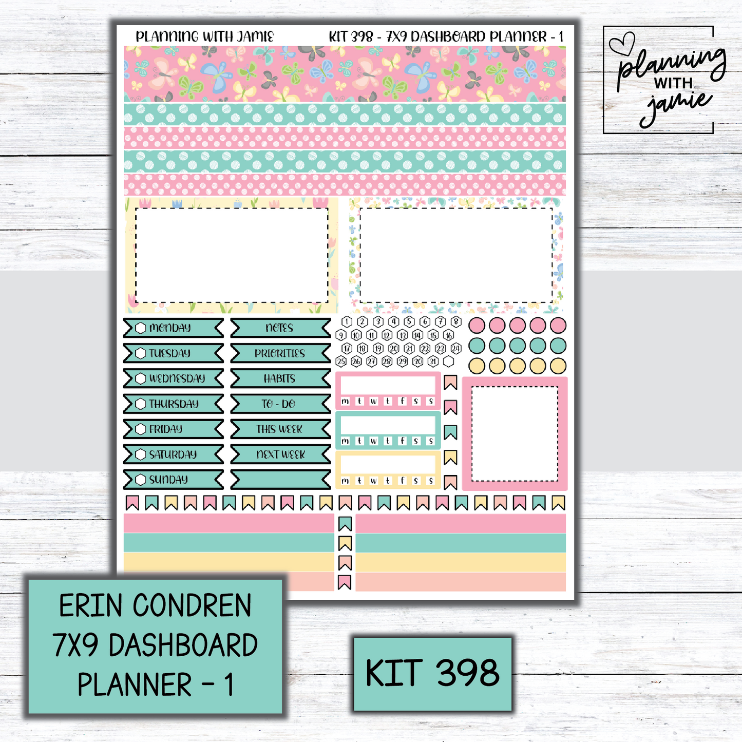 Kit 398 Erin Condren Dashboard Planner Sticker Kit