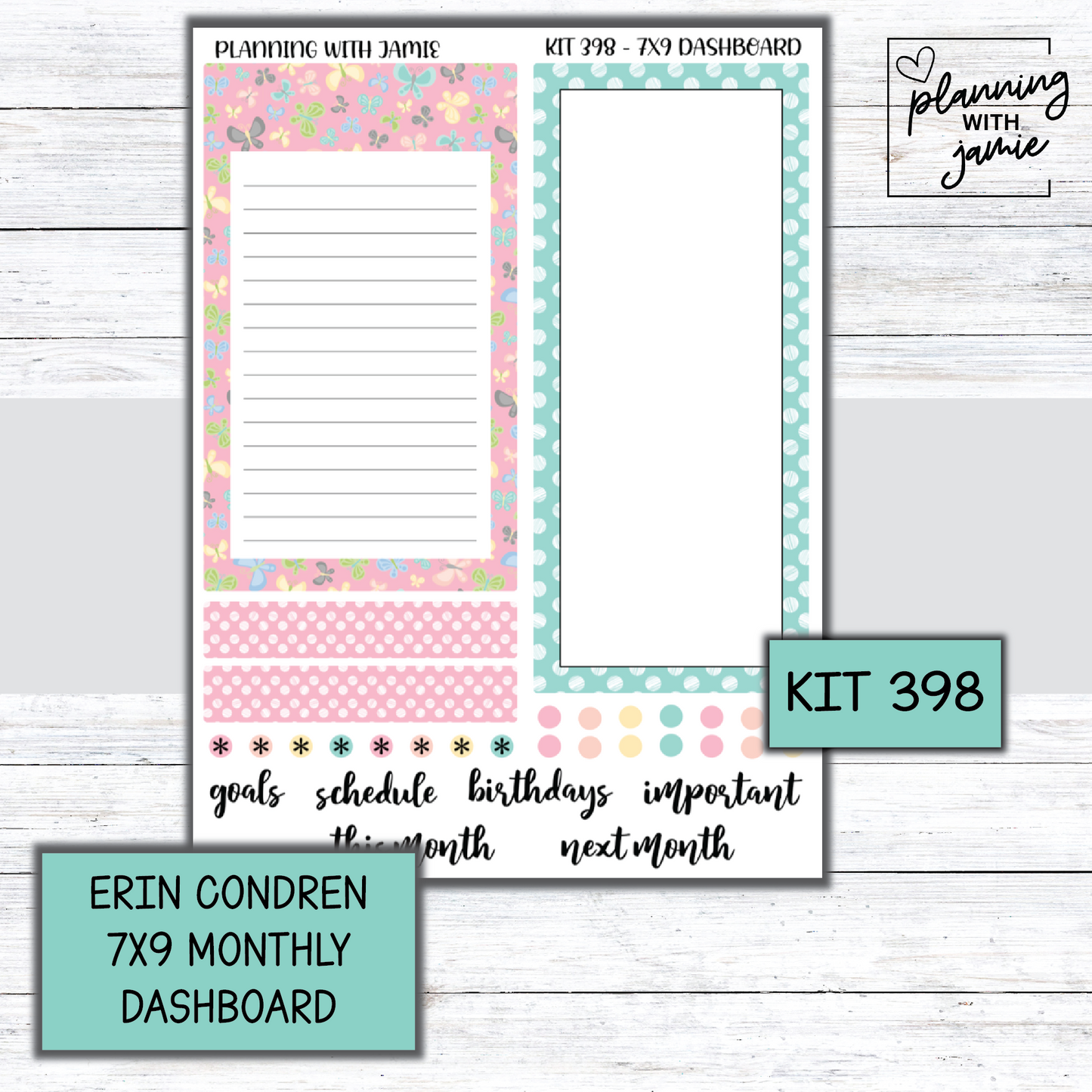 KIT 398 7X9 Erin Condren Monthly Dashboard Sticker Kit