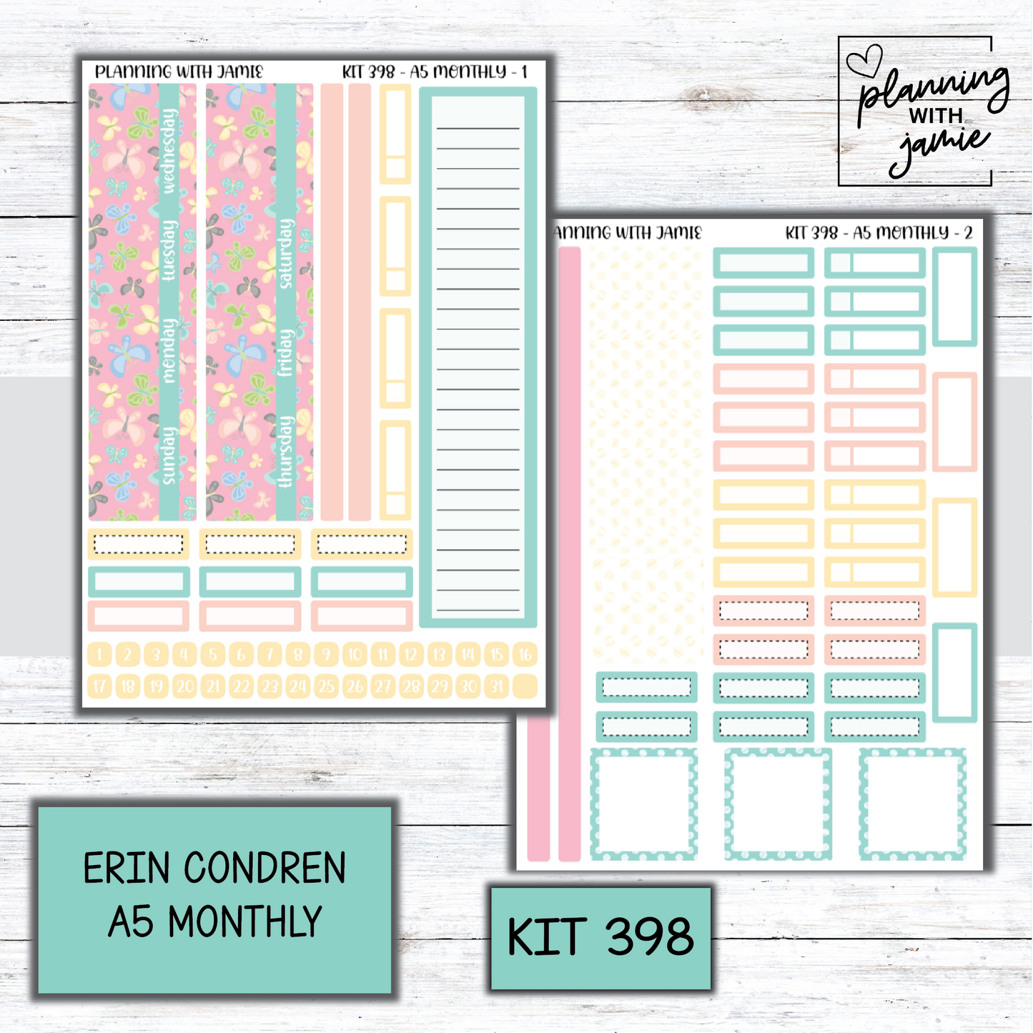 KIT 398 Erin Condren 7X9 OR A5 Monthly Kit