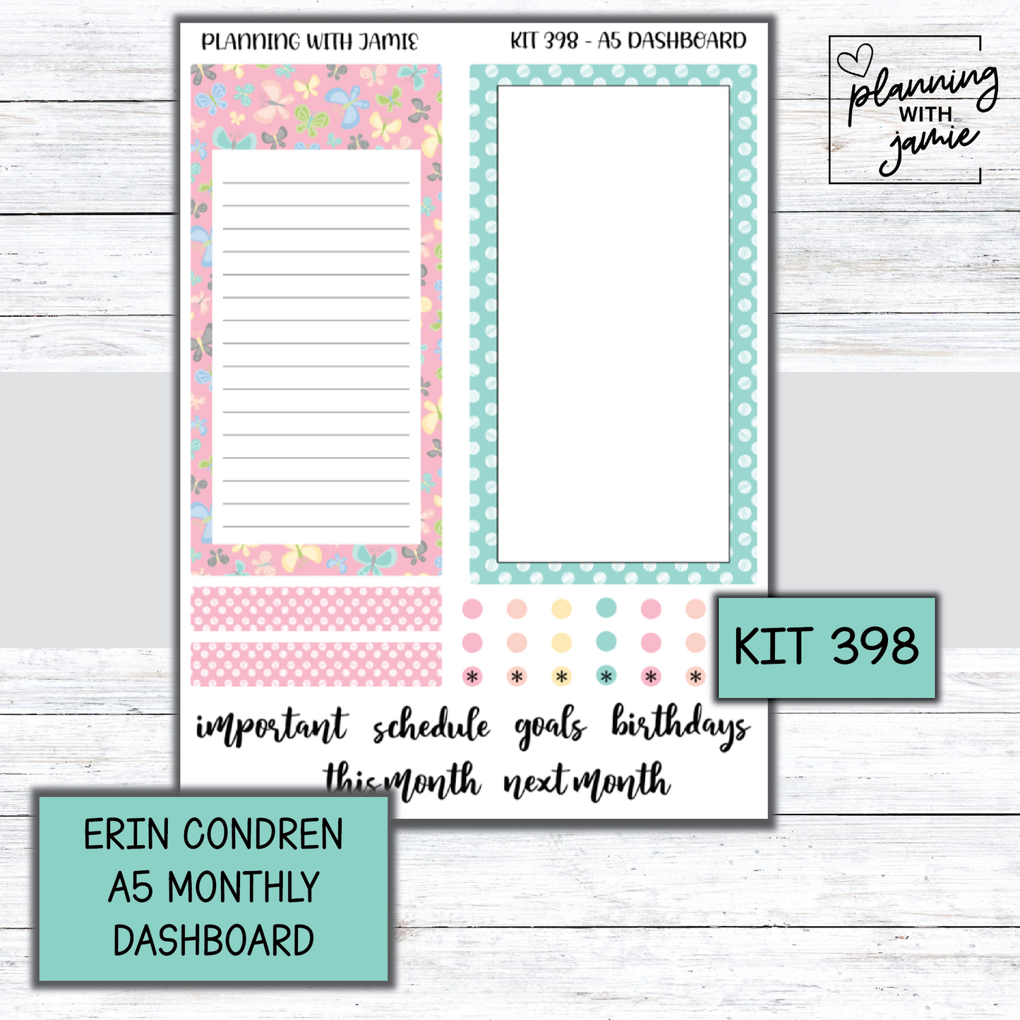KIT 398 A5 Erin Condren Monthly Dashboard Sticker Kit