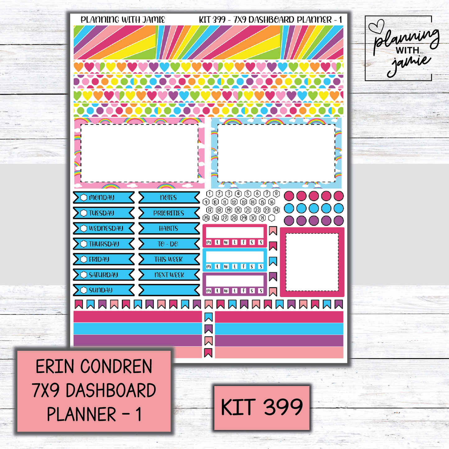 Kit 399 Erin Condren Dashboard Planner Sticker Kit