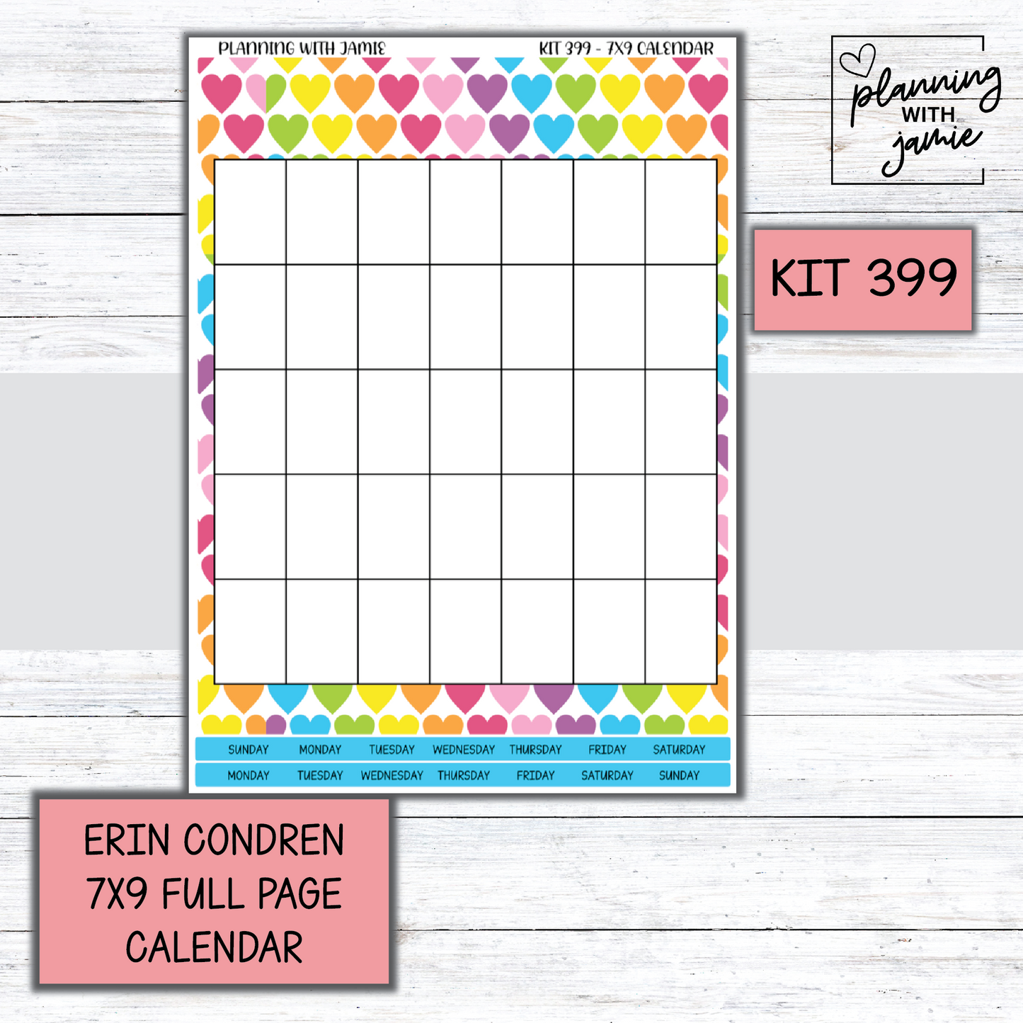 KIT 399 Erin Condren 7X9 Full Page Calendar