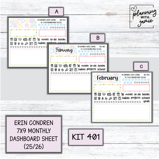 KIT 401 7X9 Erin Condren Monthly Dashboard Sticker Kit