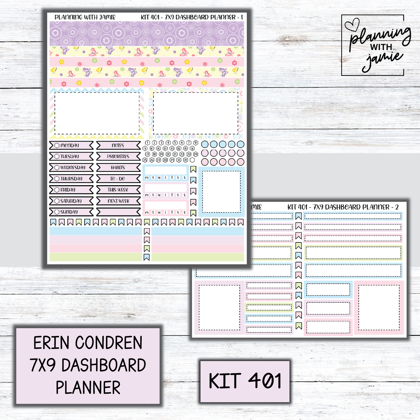 Kit 401 Erin Condren Dashboard Planner Sticker Kit