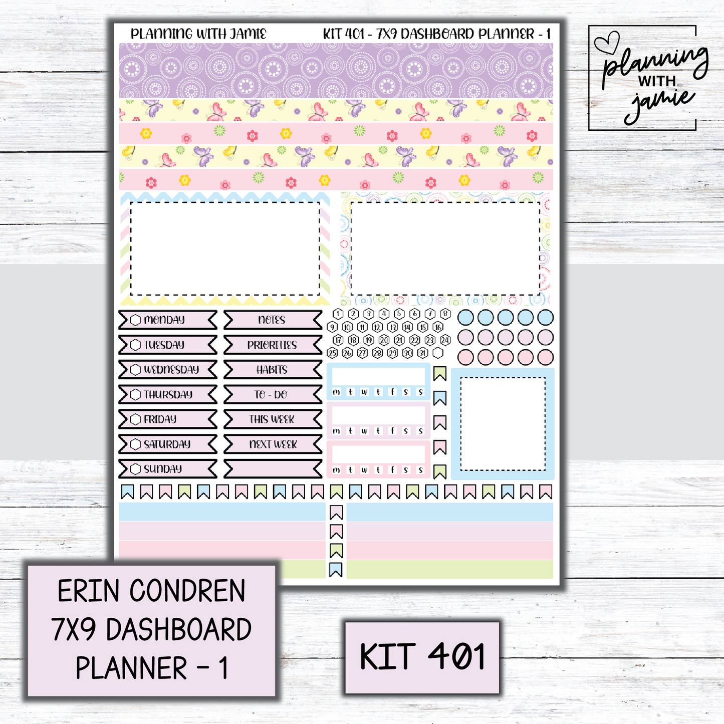 Kit 401 Erin Condren Dashboard Planner Sticker Kit
