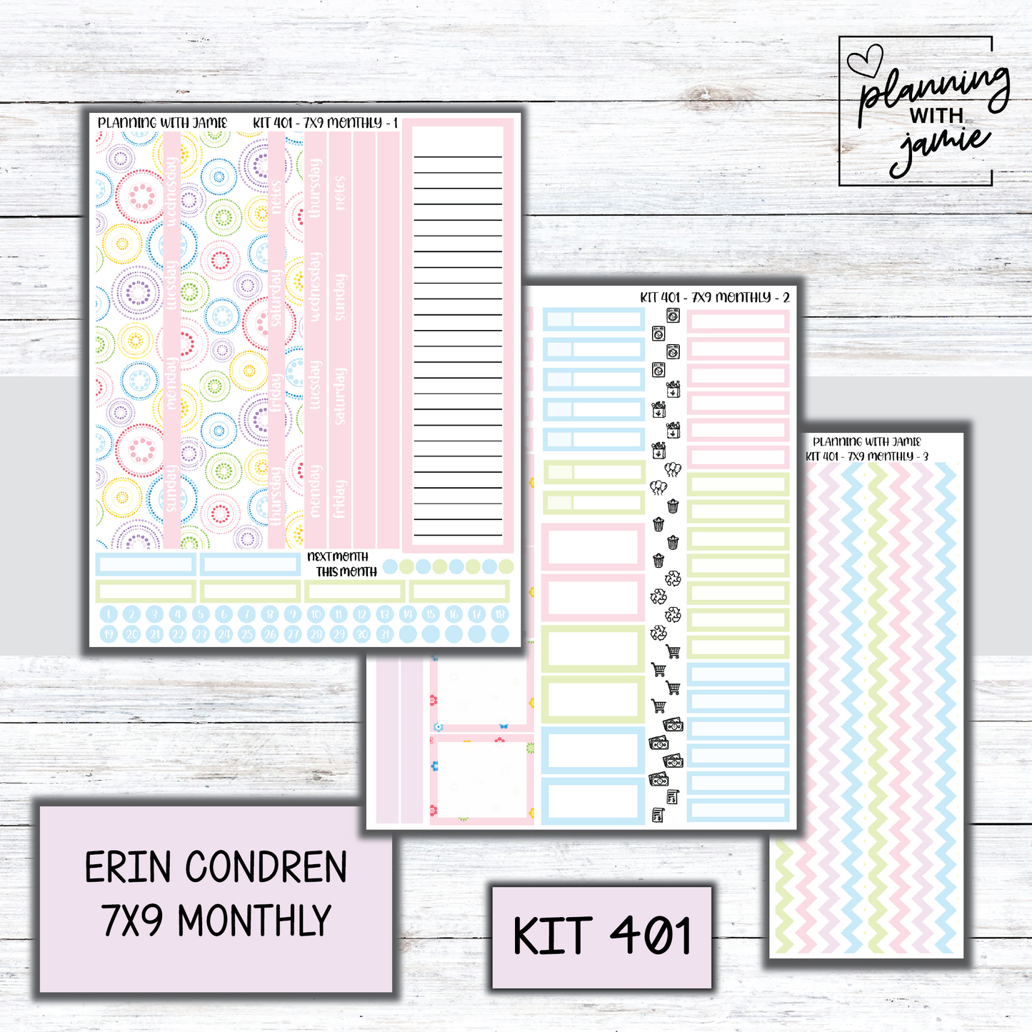 KIT 401 Erin Condren 7X9 OR A5 Monthly Kit