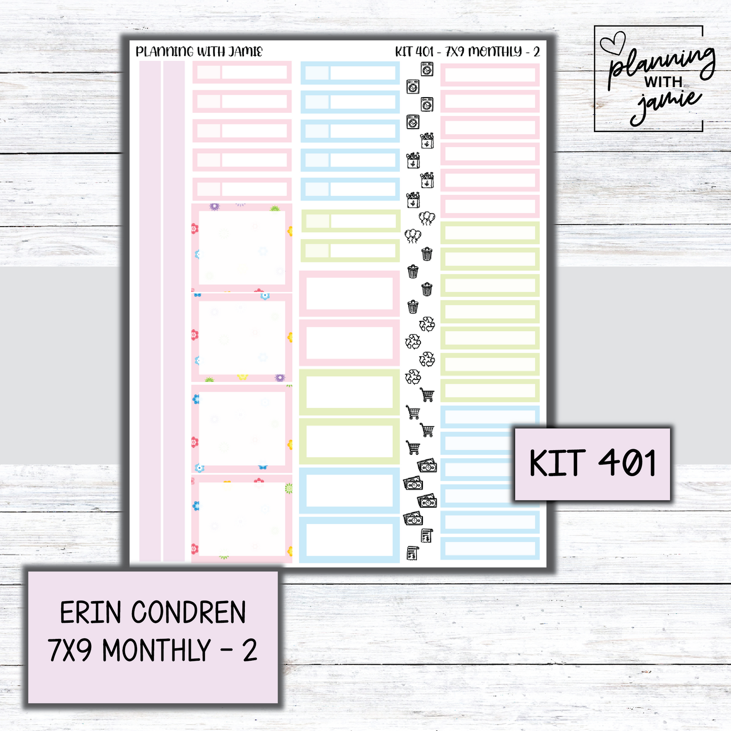 KIT 401 Erin Condren 7X9 OR A5 Monthly Kit