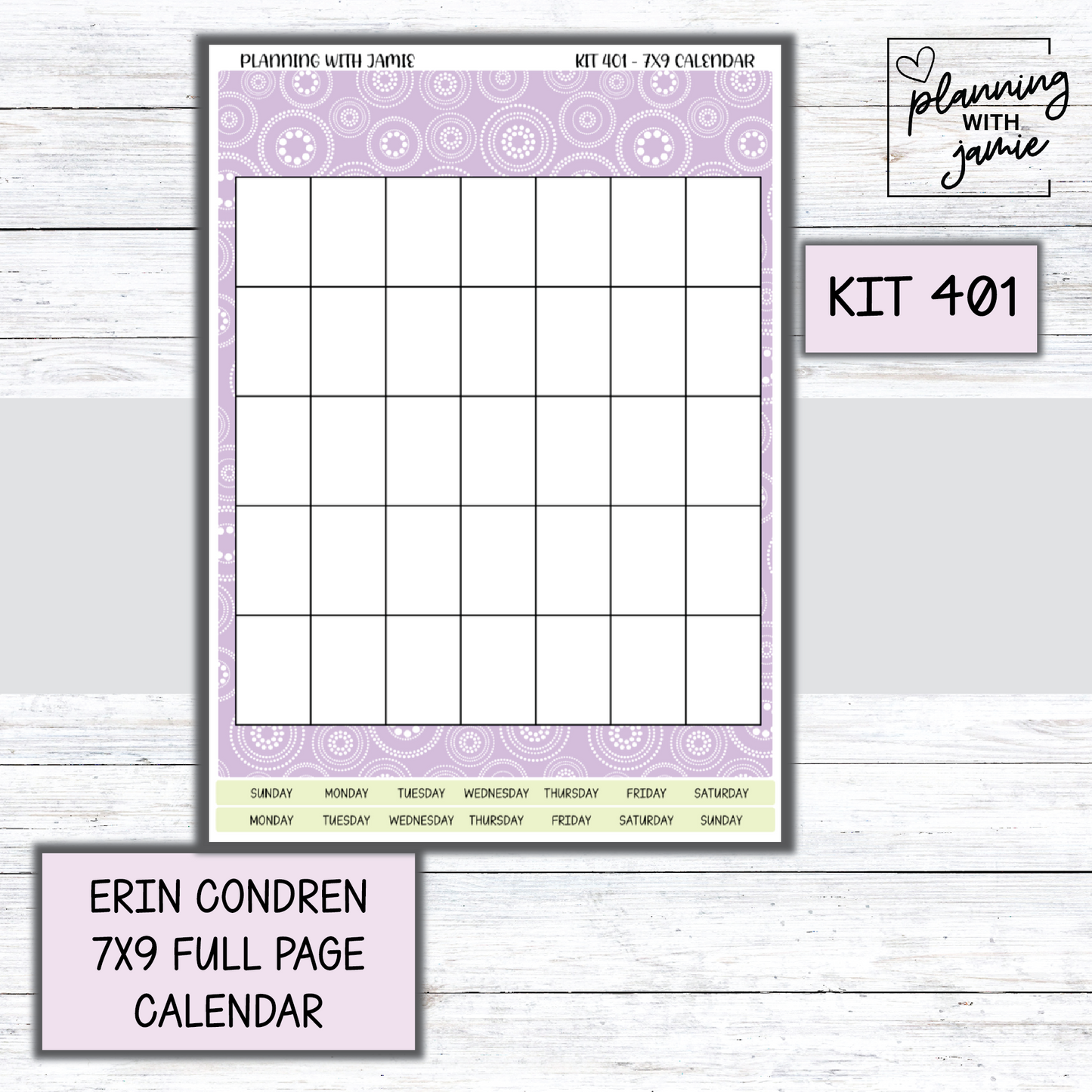 KIT 401 Erin Condren 7X9 Full Page Calendar