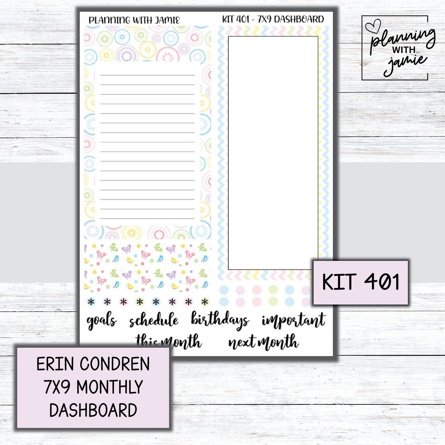 KIT 401 7X9 Erin Condren Monthly Dashboard Sticker Kit
