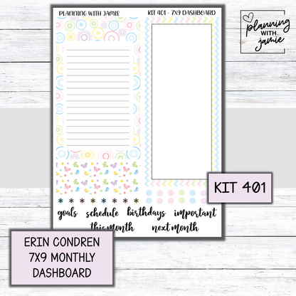 KIT 401 7X9 Erin Condren Monthly Dashboard Sticker Kit