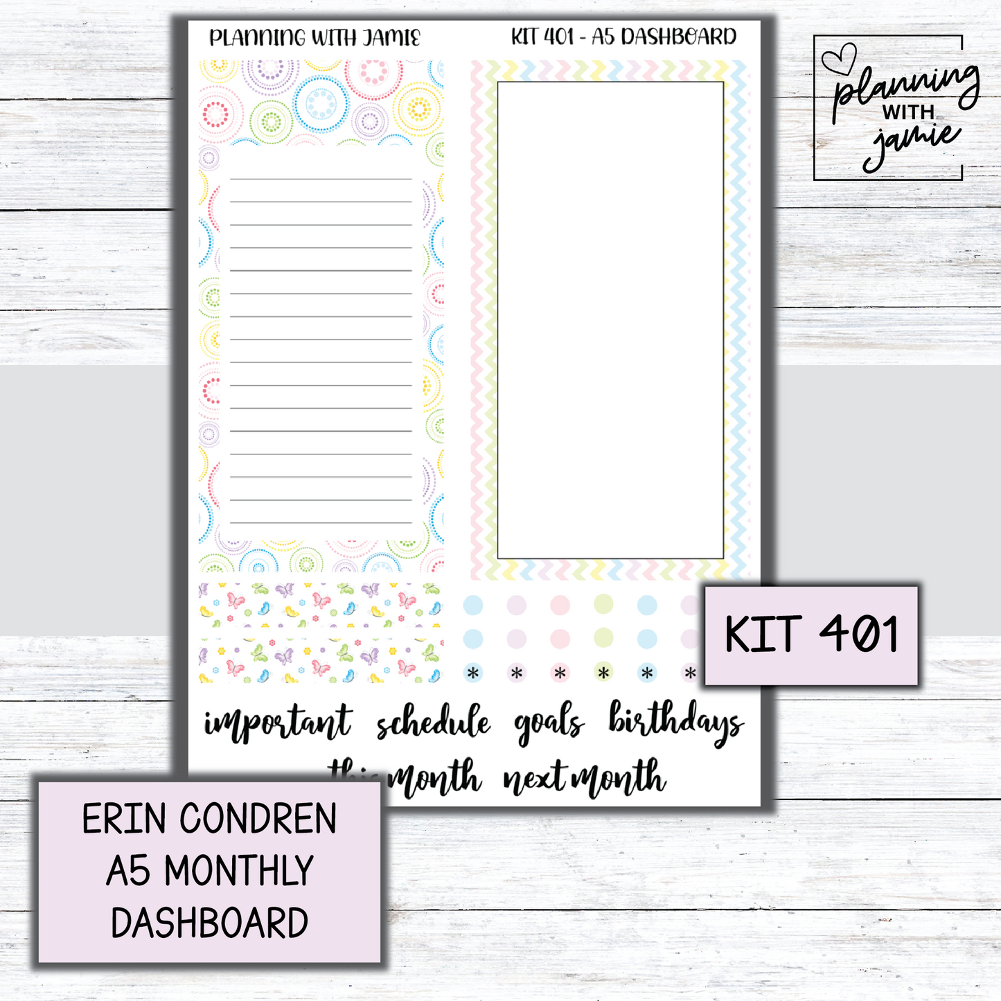 KIT 401 A5 Erin Condren Monthly Dashboard Sticker Kit