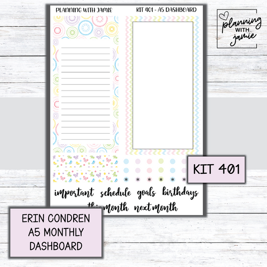 KIT 401 A5 Erin Condren Monthly Dashboard Sticker Kit