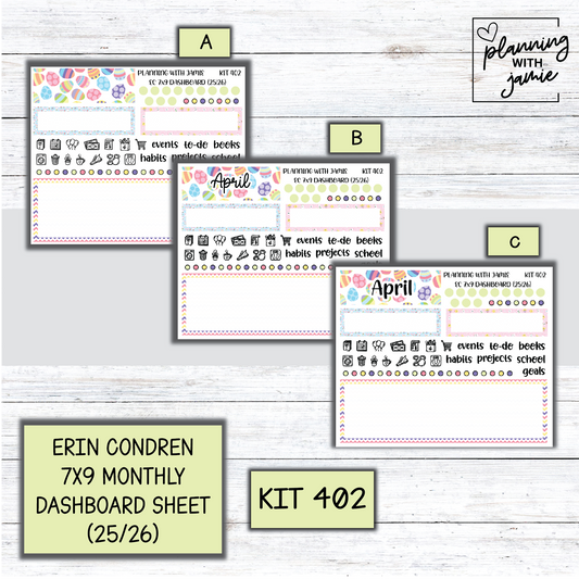 KIT 402 7X9 Erin Condren Monthly Dashboard Sticker Kit