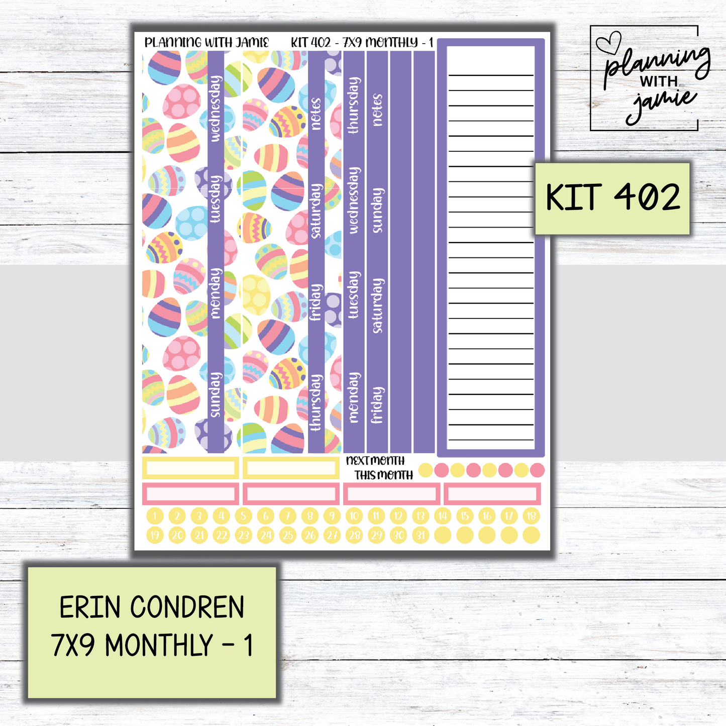 KIT 402 Erin Condren 7X9 OR A5 Monthly Kit