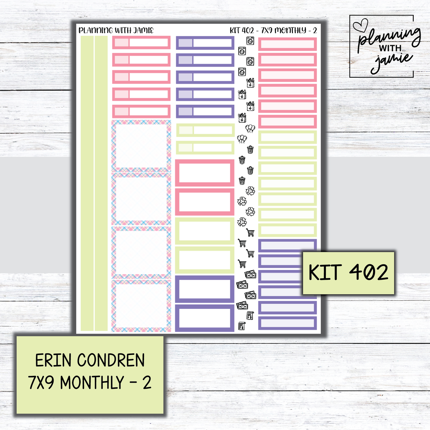 KIT 402 Erin Condren 7X9 OR A5 Monthly Kit