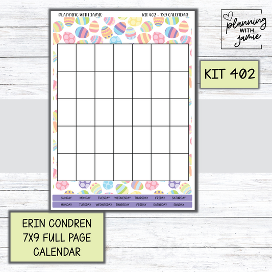 KIT 402 Erin Condren 7X9 Full Page Calendar
