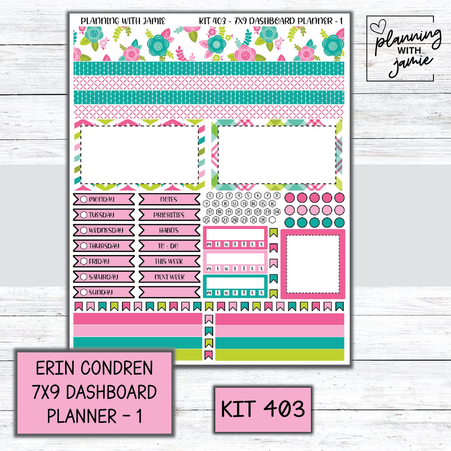 Kit 403 Erin Condren Dashboard Planner Sticker Kit