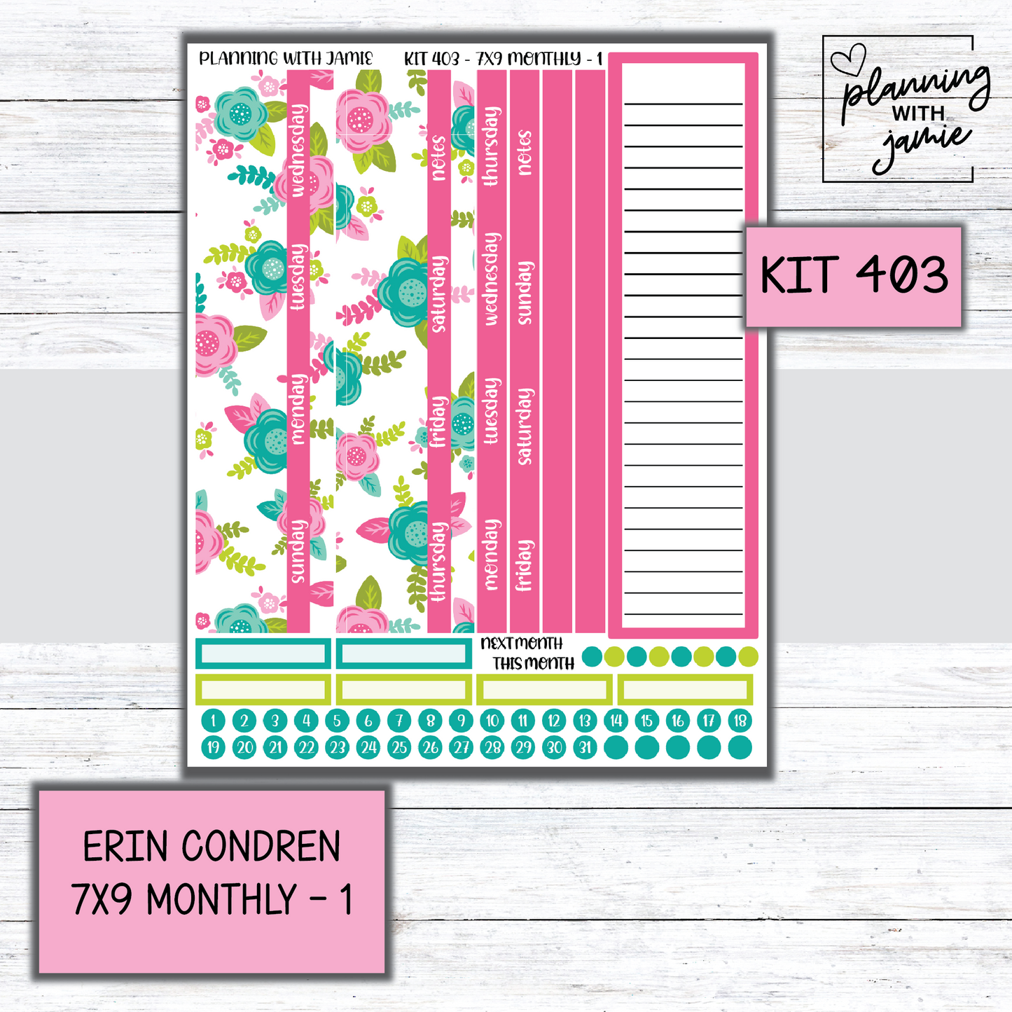 KIT 403 Erin Condren 7X9 OR A5 Monthly Kit