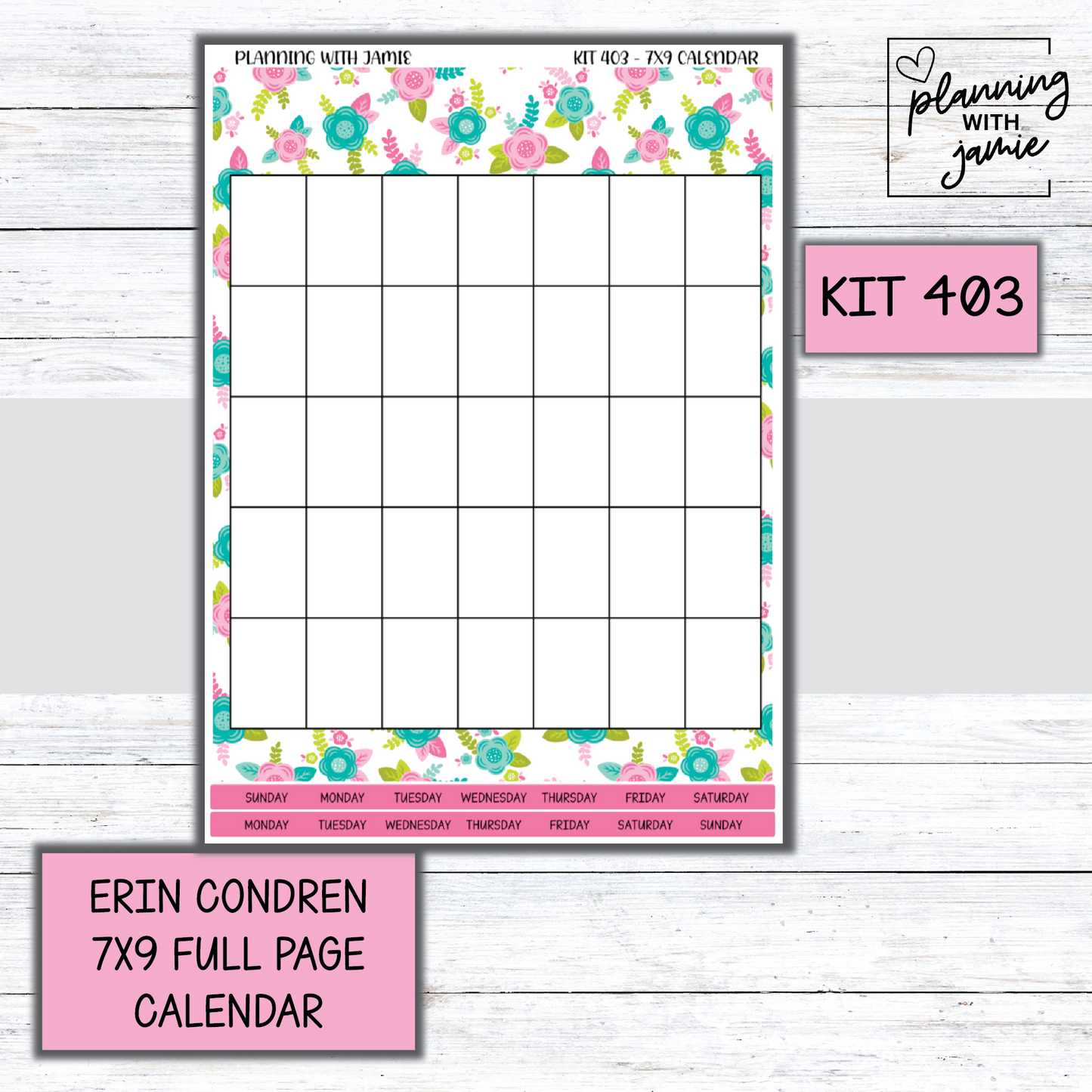 KIT 403 Erin Condren 7X9 Full Page Calendar