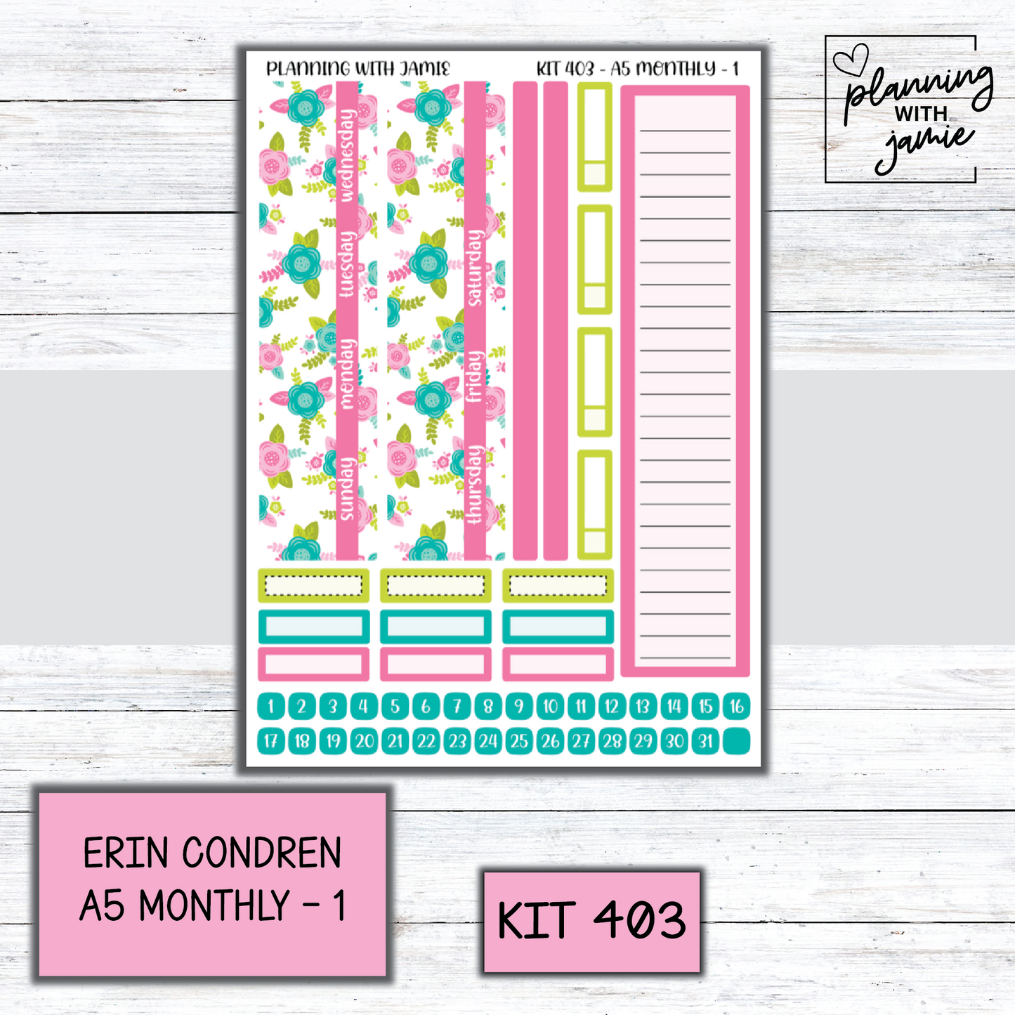 KIT 403 Erin Condren 7X9 OR A5 Monthly Kit