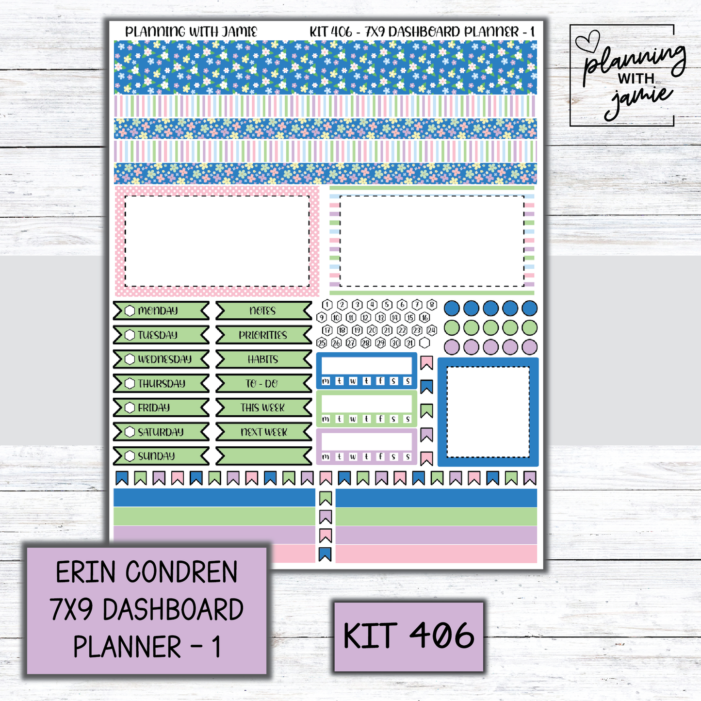 Kit 406 Erin Condren Dashboard Planner Sticker Kit