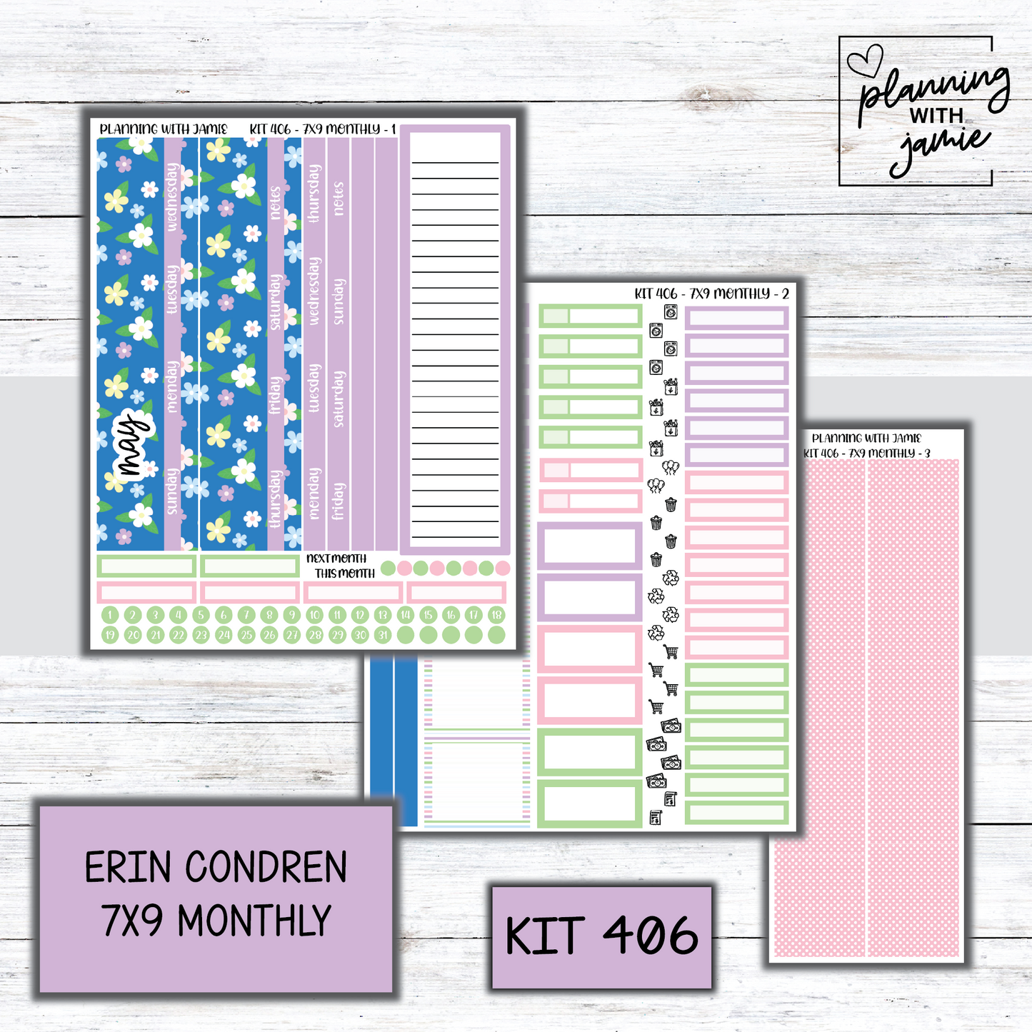 KIT 406 Erin Condren 7X9 OR A5 Monthly Kit