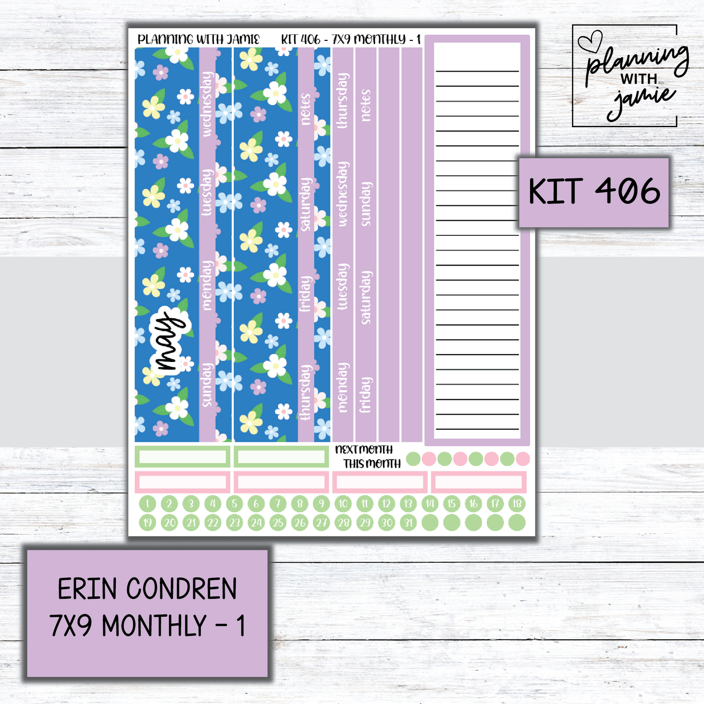 KIT 406 Erin Condren 7X9 OR A5 Monthly Kit