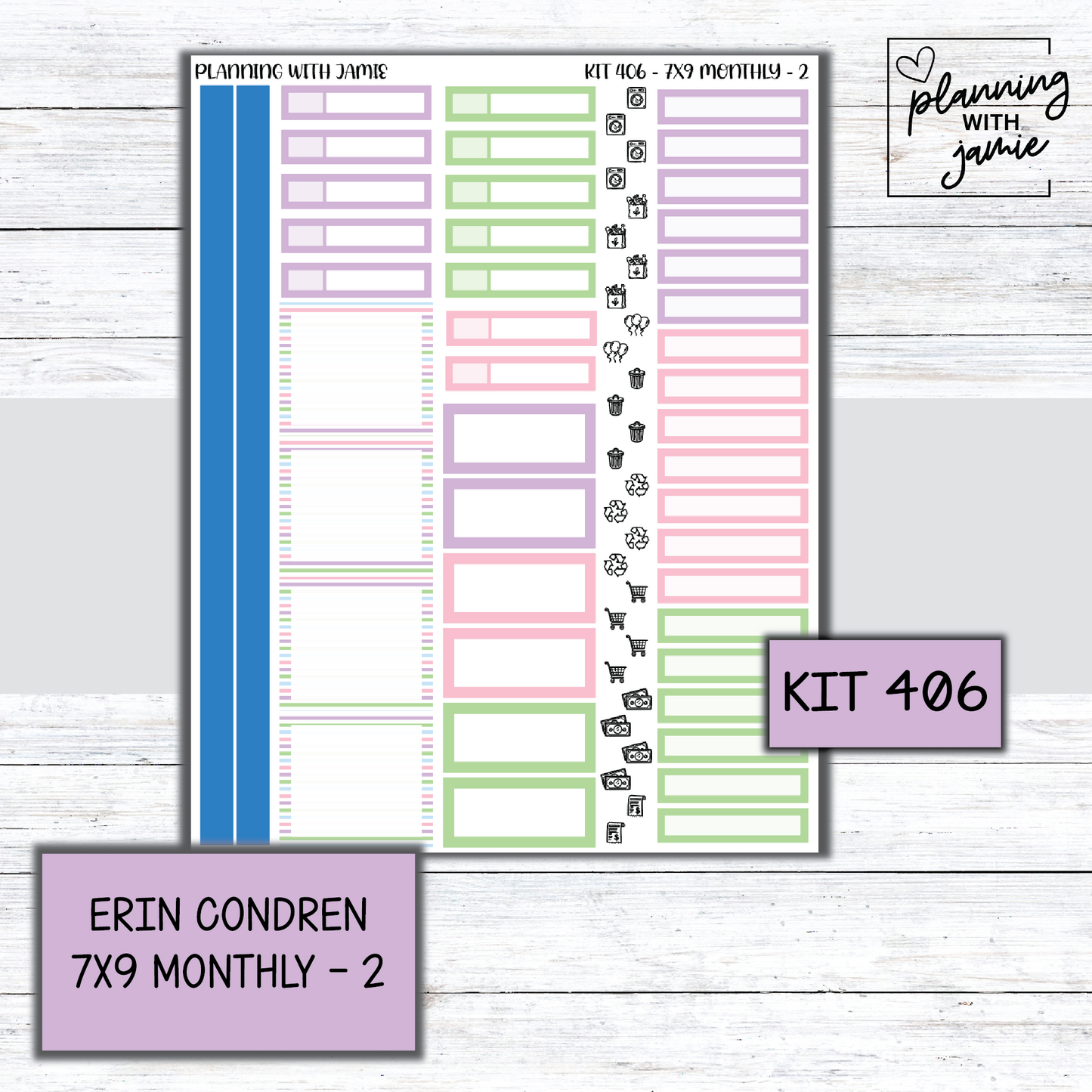 KIT 406 Erin Condren 7X9 OR A5 Monthly Kit