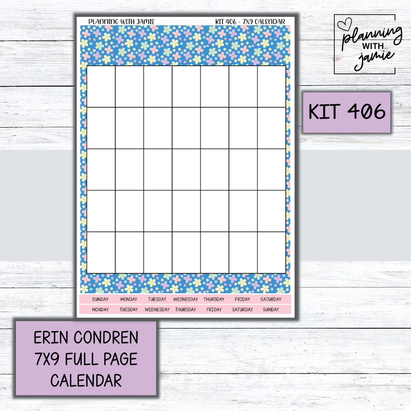 KIT 406 Erin Condren 7X9 Full Page Calendar