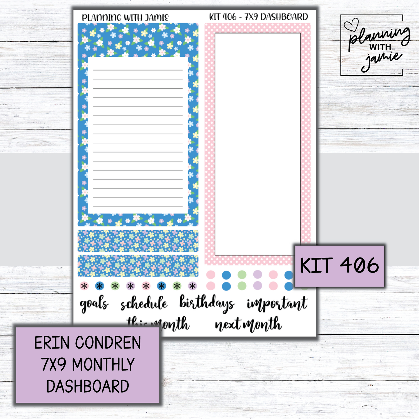 KIT 406 7X9 Erin Condren Monthly Dashboard Sticker Kit