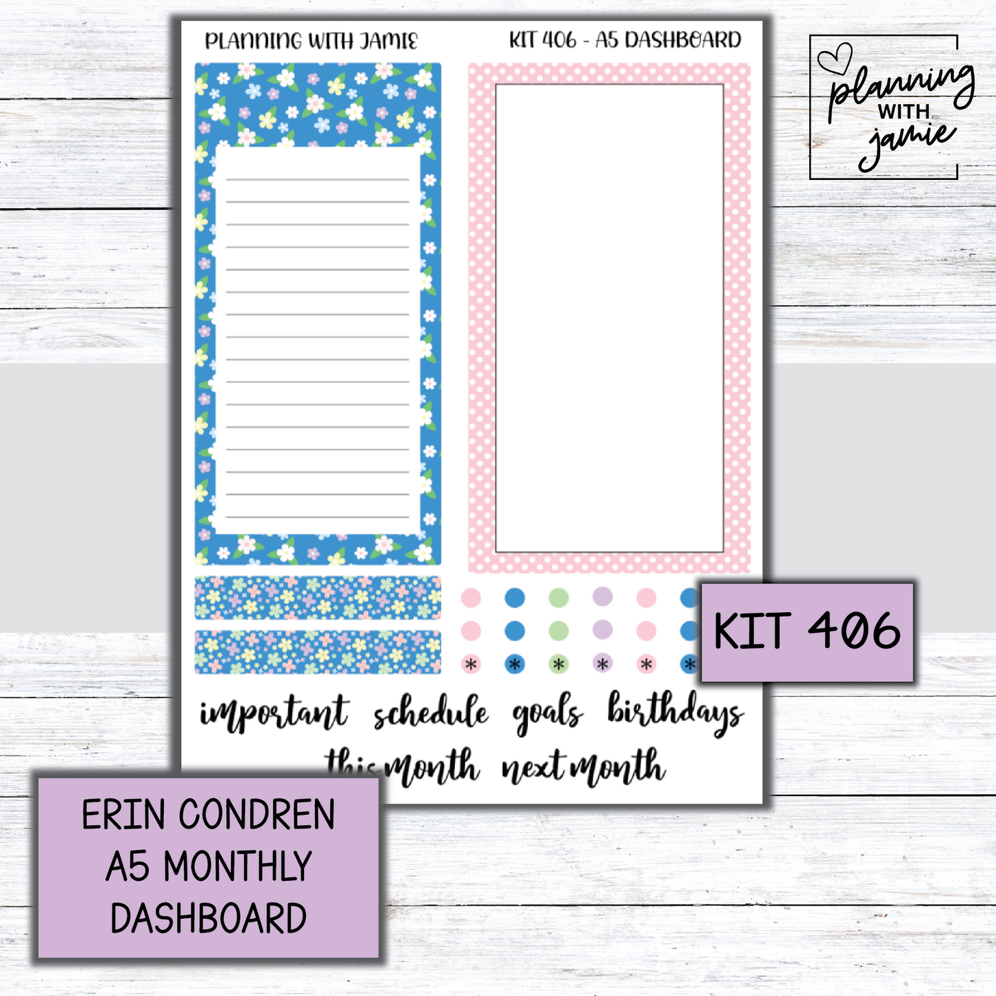 KIT 406 A5 Erin Condren Monthly Dashboard Sticker Kit