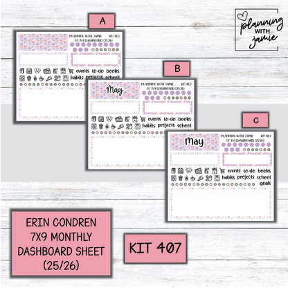 KIT 407 7X9 Erin Condren Monthly Dashboard Sticker Kit
