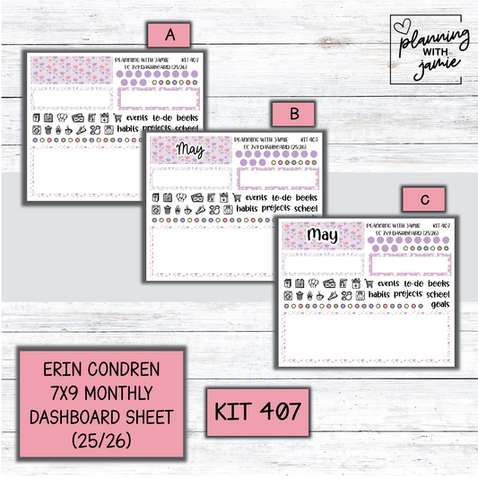 KIT 407 7X9 Erin Condren Monthly Dashboard Sticker Kit