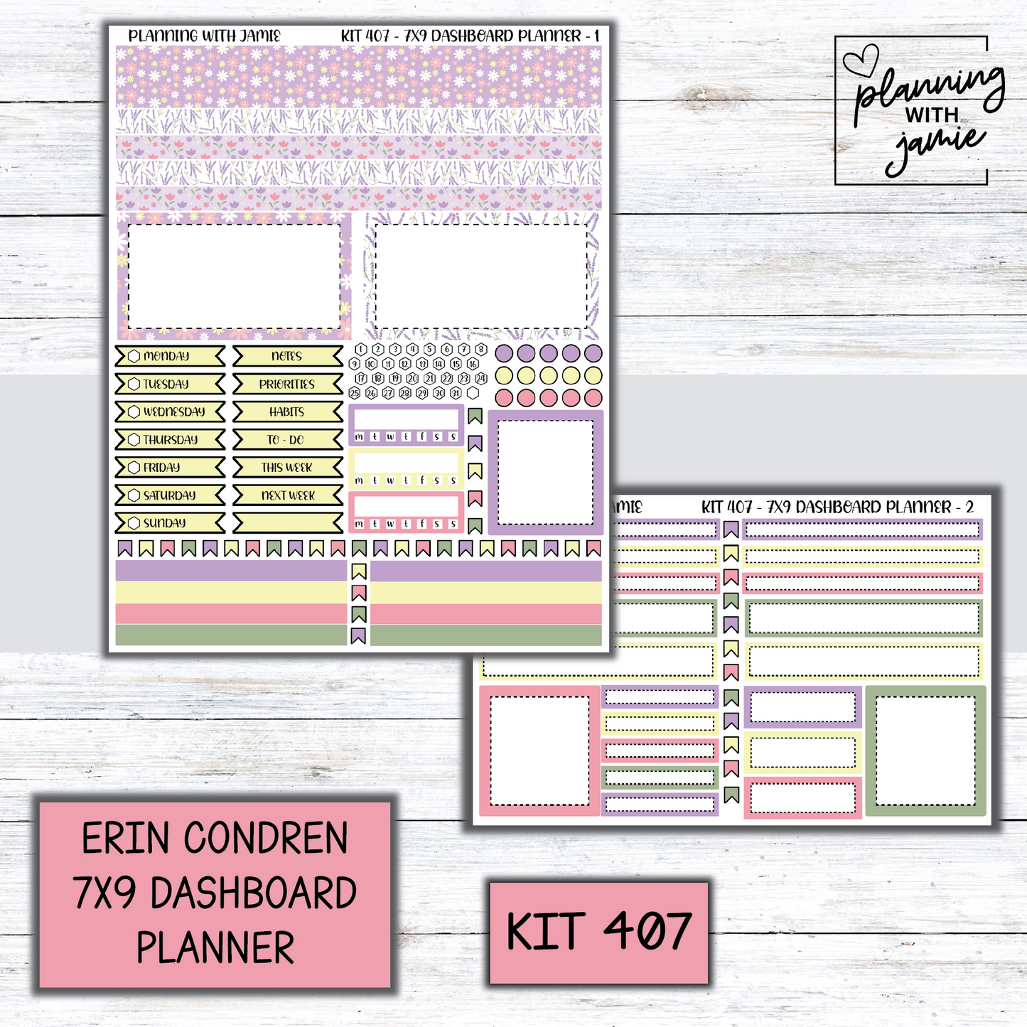 Kit 407 Erin Condren Dashboard Planner Sticker Kit