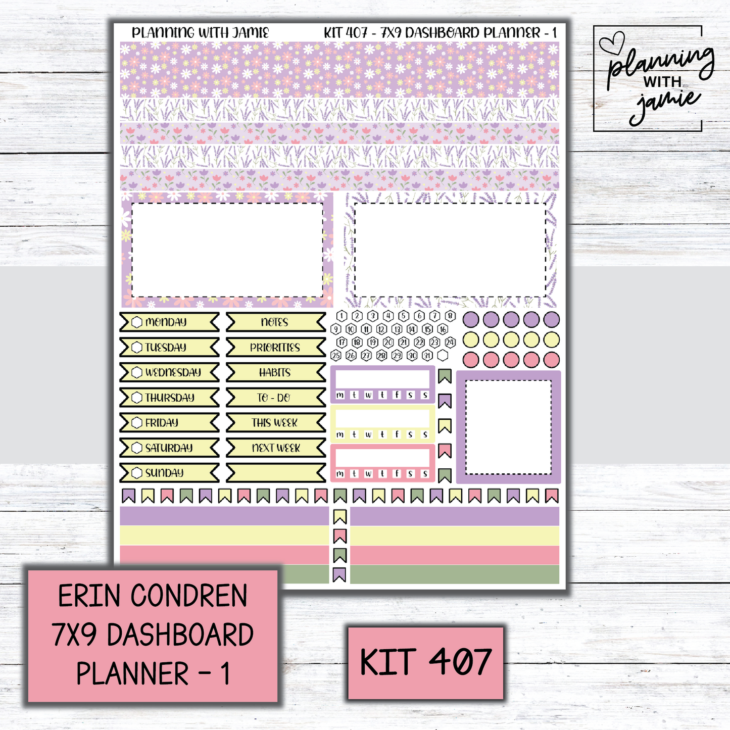 Kit 407 Erin Condren Dashboard Planner Sticker Kit