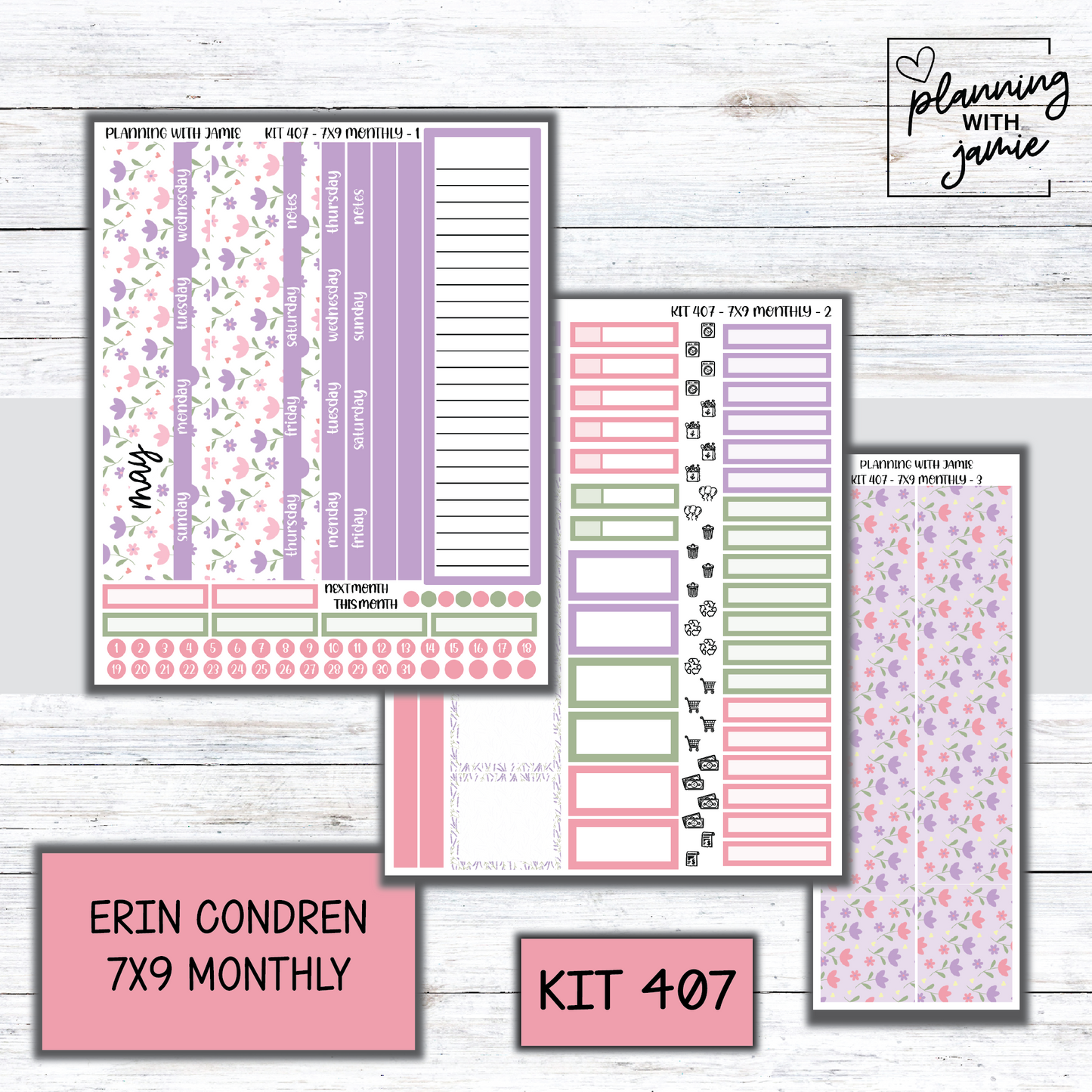 KIT 407 Erin Condren 7X9 OR A5 Monthly Kit