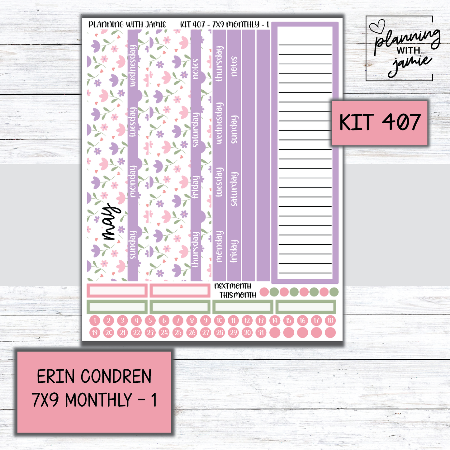 KIT 407 Erin Condren 7X9 OR A5 Monthly Kit