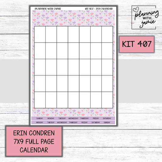 KIT 407 Erin Condren 7X9 Full Page Calendar