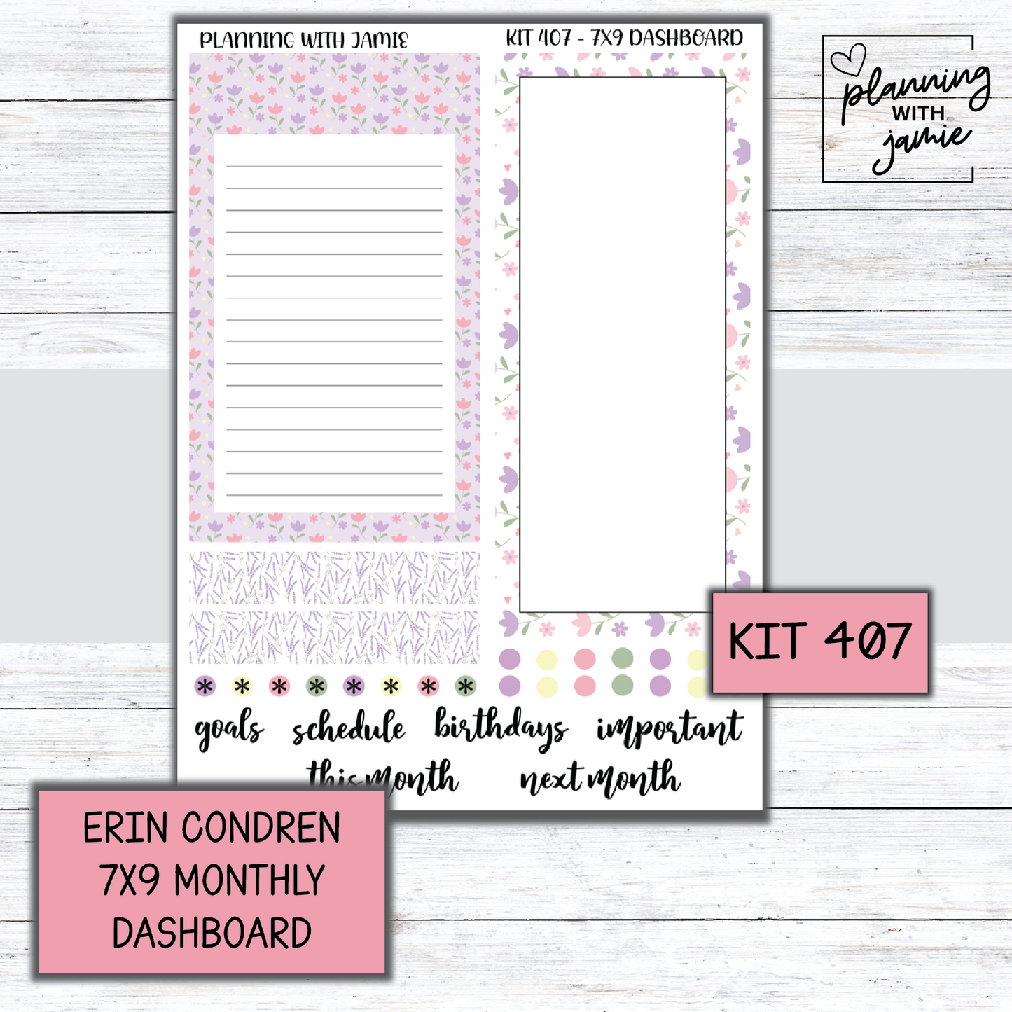 KIT 407 7X9 Erin Condren Monthly Dashboard Sticker Kit