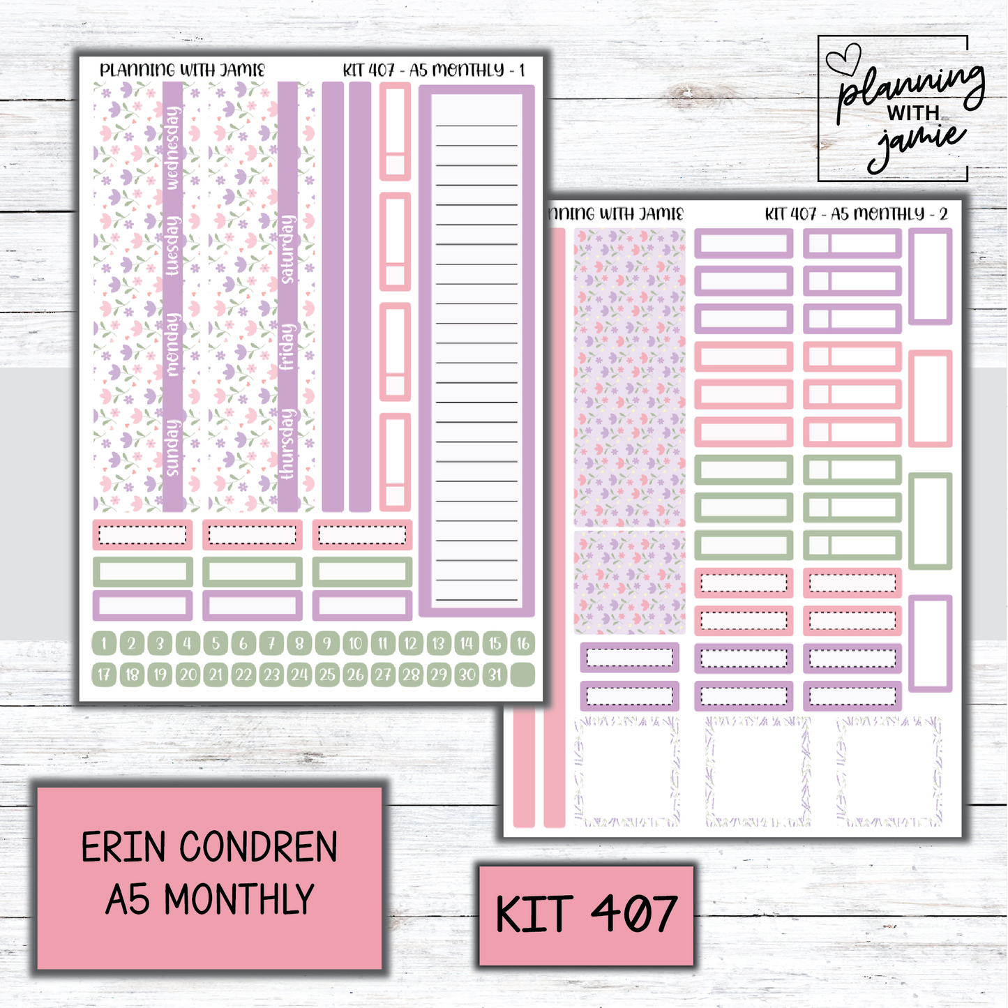 KIT 407 Erin Condren 7X9 OR A5 Monthly Kit