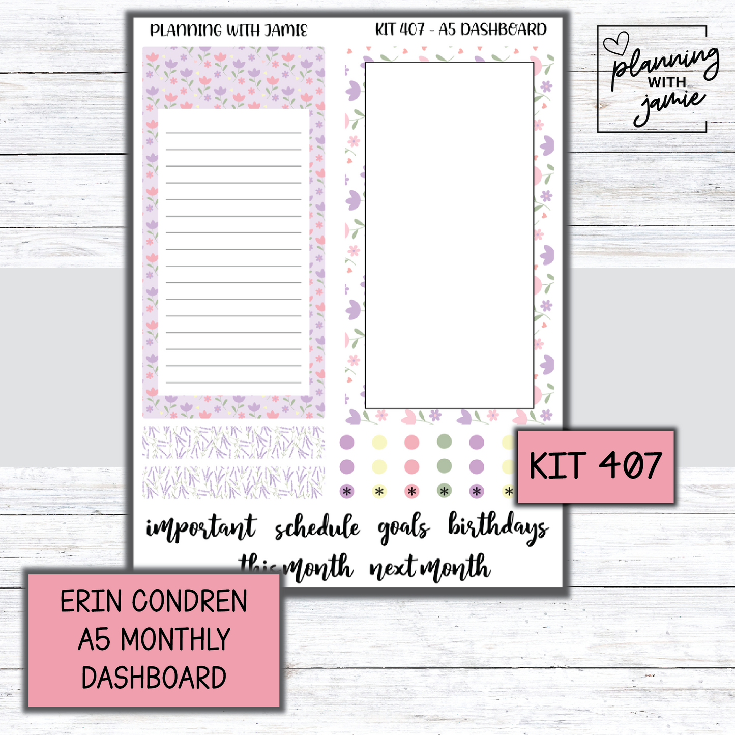 KIT 407 A5 Erin Condren Monthly Dashboard Sticker Kit